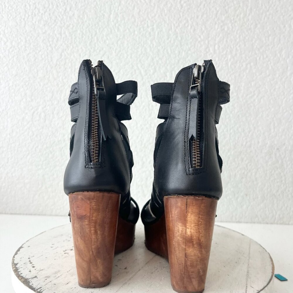 Lane Boots BECCA Womens Black Wedges Western Sandals Cowgirl Wooden Heel Size 5 - Picture 3 of 11